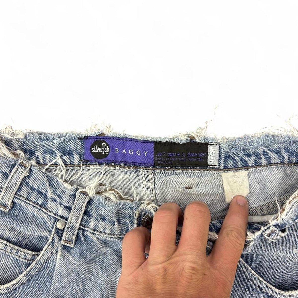 Vintage Levi’s Silvertab Baggy Light wash Raw Cut Distressed Grunge Y-2k Denim