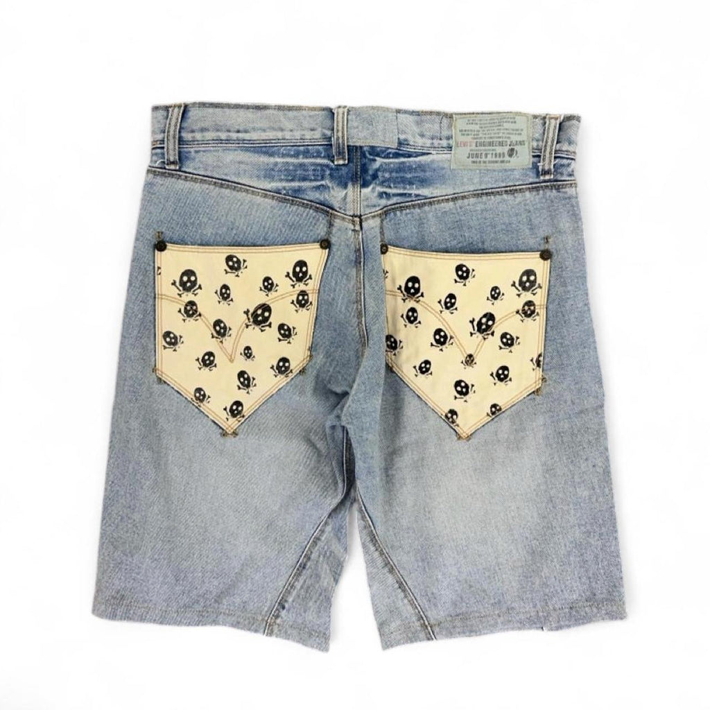 Rare Vintage Grail 1999 Levi’s Engineered Twisted Skull Denim Shorts