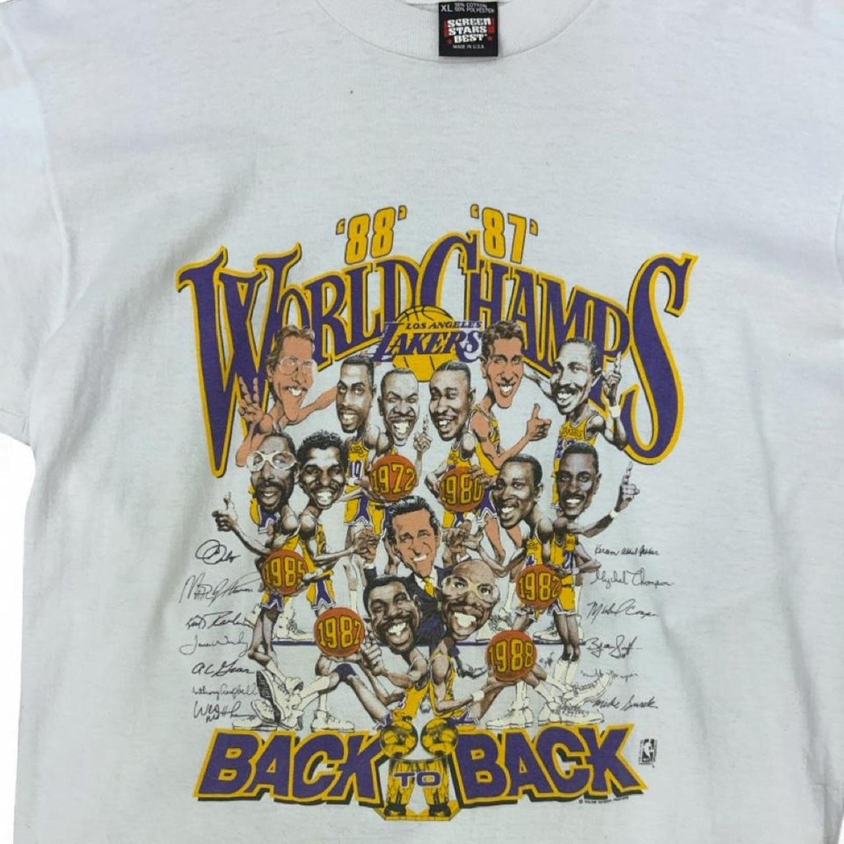 Vintage Lakers Back To Back World Champs 87-88 Caricature T-Shirt